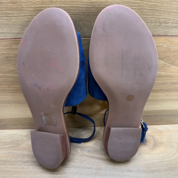 Tory Burch Gemini Ankle Strap Sandals 8.5 M Blue Suede Gold Metal - Picture 9 of 11